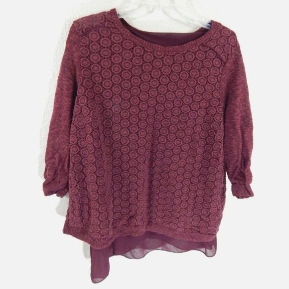 Lucky Brand Burgundy Lace Layered Sweater Top - Picture 1 of 3
